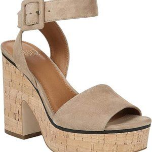 Franco Sarto Taupe Leather Franny Platform Ankle Strap Heel Sandals Size 8 EUC